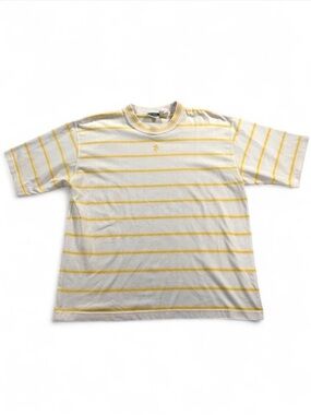 Simply Basic 90s Vintage Yellow Stripe Crewneck T-Shirt Floral Embroidery Size L